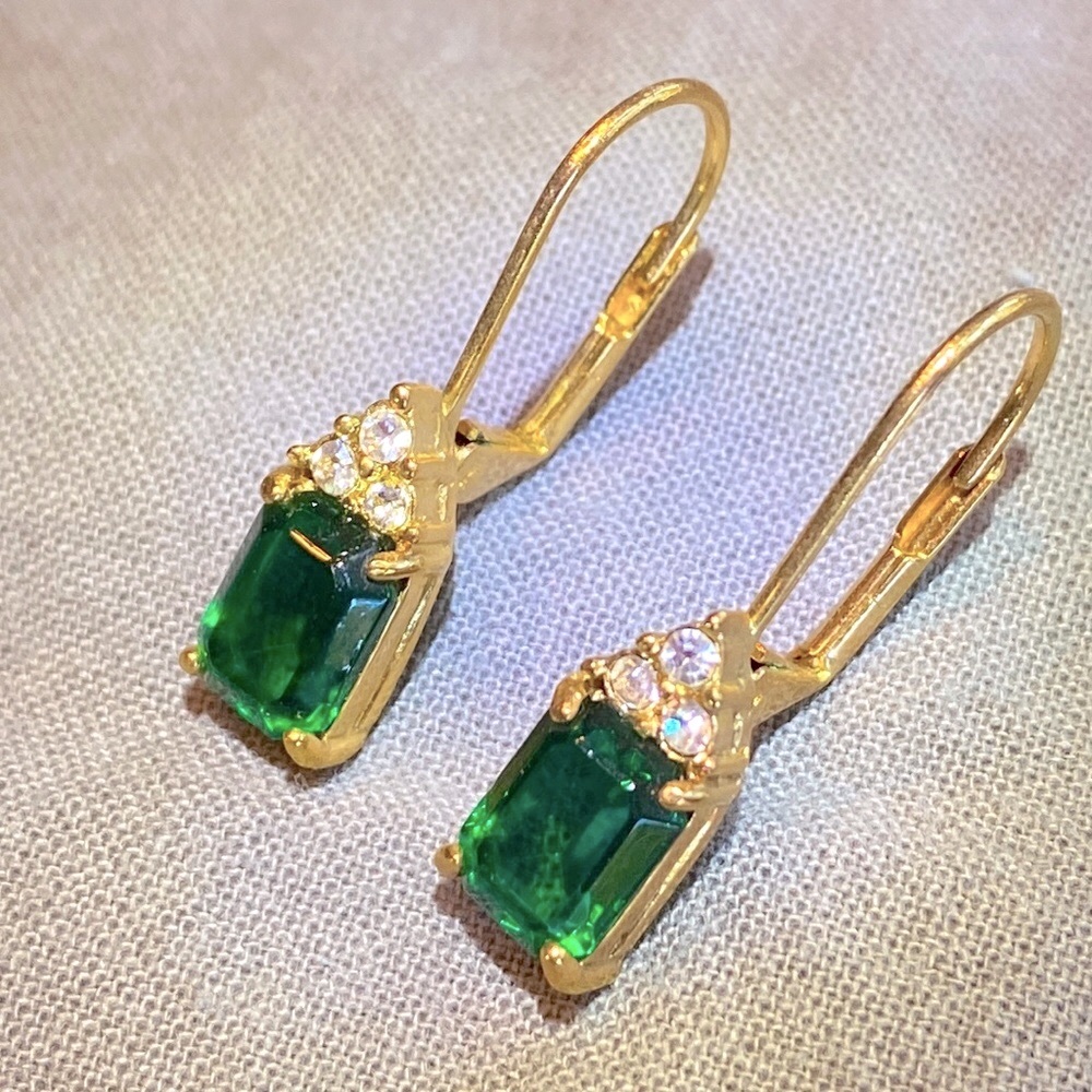 Emerald Cut Drop Faux Emerald Earrings With … Gem